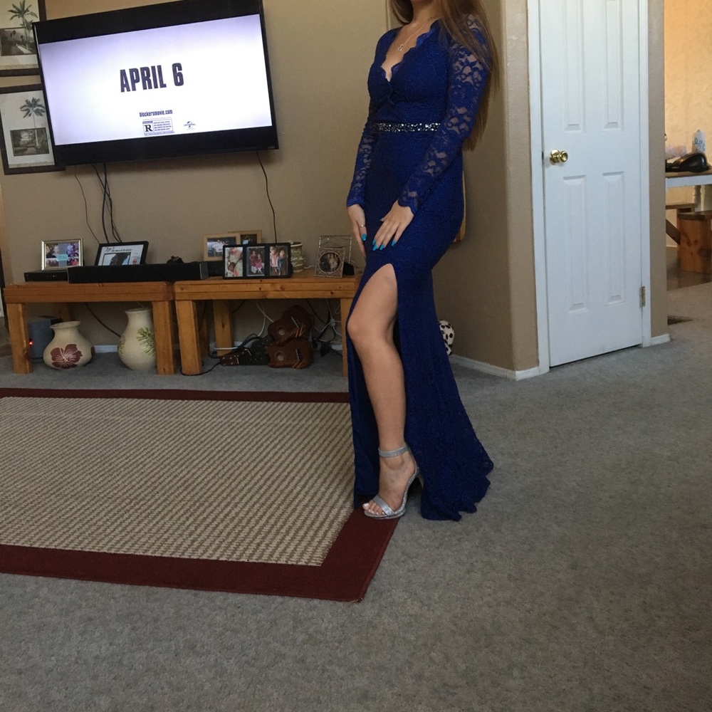 Long form first navy blue formal dress